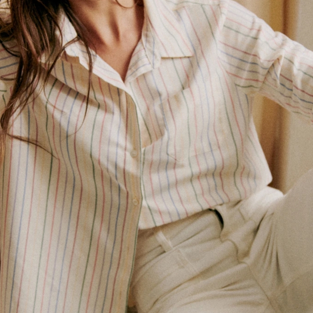 Sezane White and Pink Blouse Elegant Top